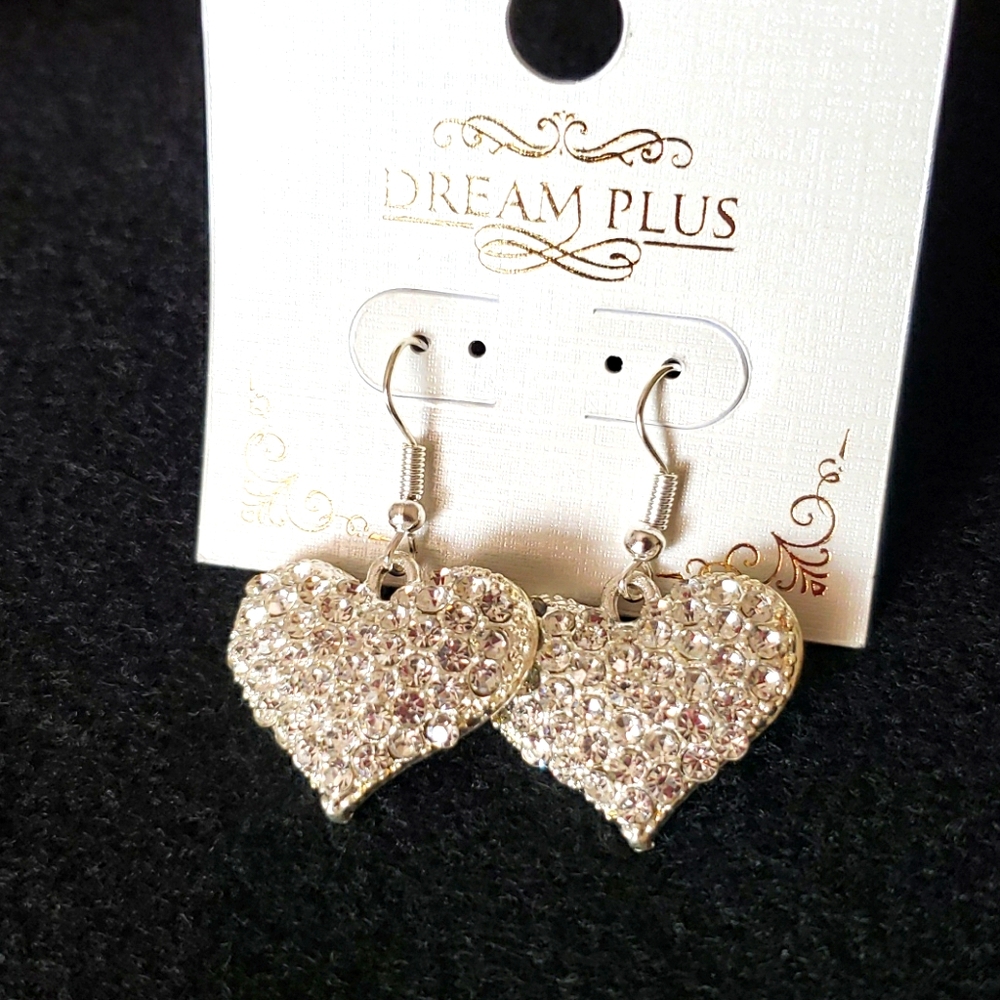 * HP* Heart shaped rhinestone earrings,  silver …